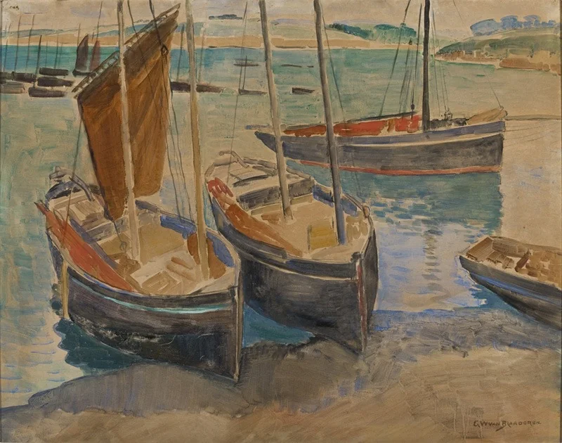 Port with ships in Brittany, detail