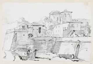 A Fortified Town in Italy, by Joseph-Marie Vien, graphite, 1747