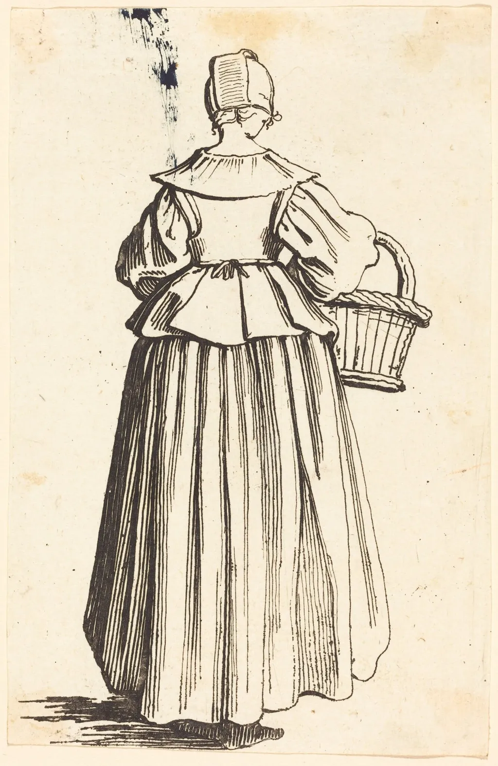 Peasant Woman with Basket, Seen from Behind, by Israel Henriet, ink, 1646