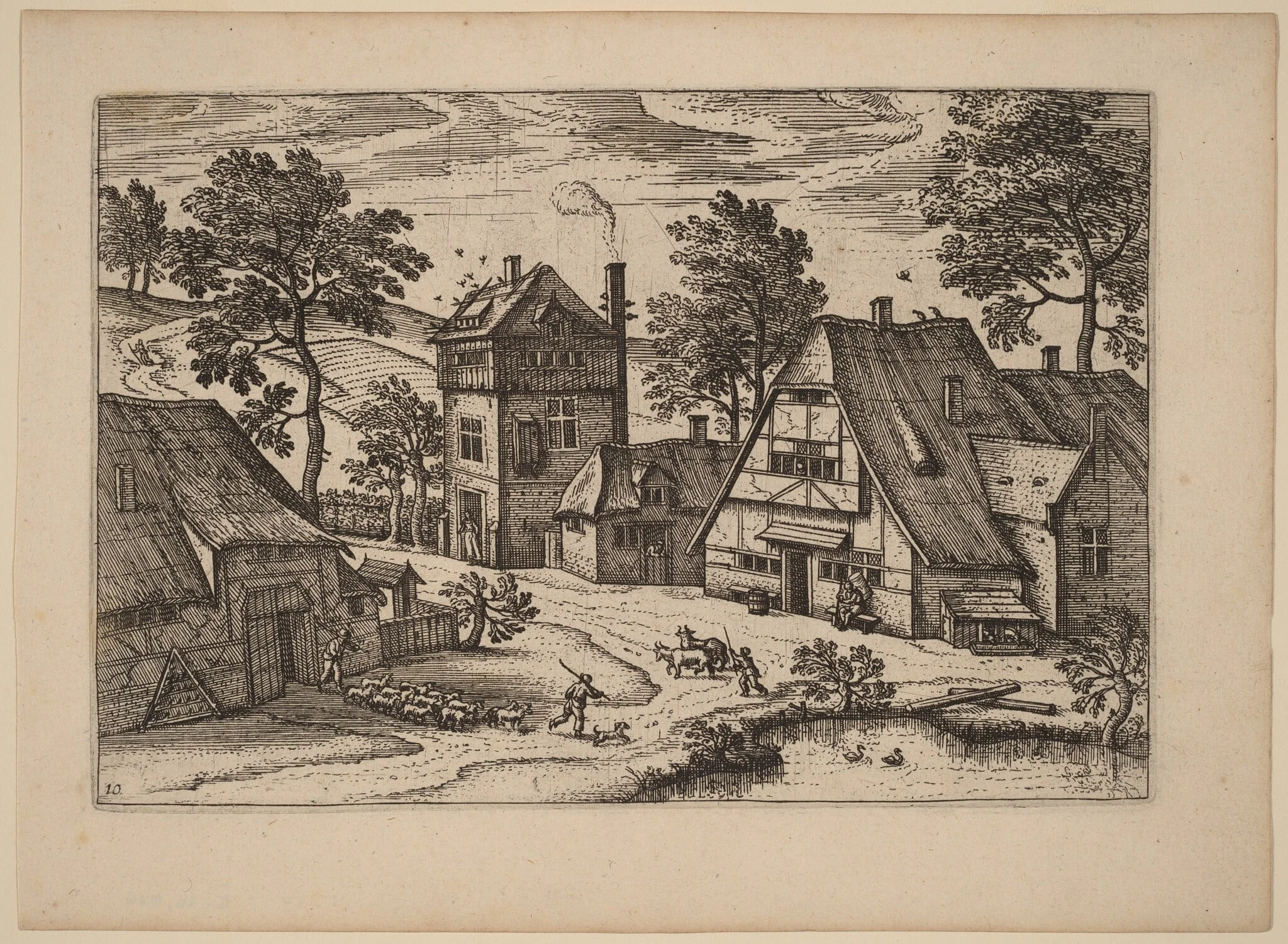 Village with Pond, detail