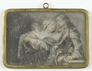 Een jonge vrouw die een krijgsman afleidt terwijl een van haar kinderen hem berooft, by Carl Gustav Klingstedt, unspecified, 1702
