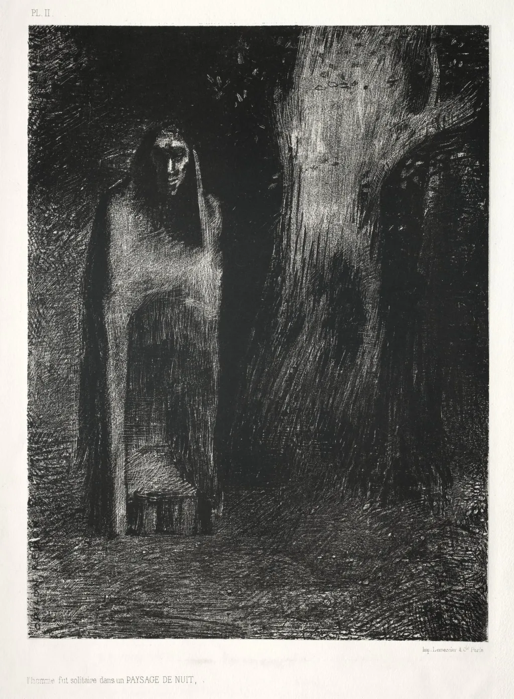 The Man Was Alone in a Night Landscape, by Lemercier & Cie., 1886