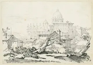 Saint Peter's Basilica and the Papal Palace, by Joseph-Marie Vien, chalk, 1748