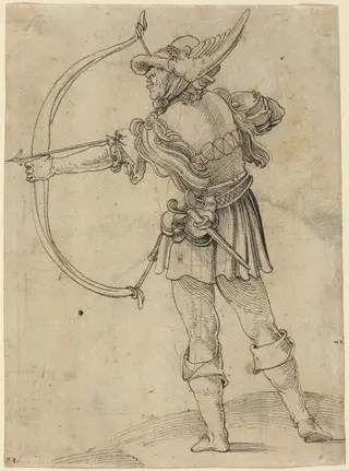 Archer Drawing His Bow, by Hans Leonhard Schäufelein, ink, 1510