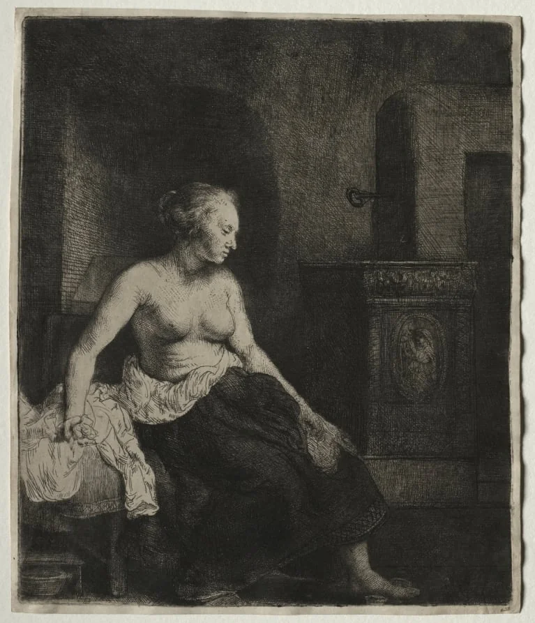 Woman Sitting Half Dressed Beside a Stove, detail