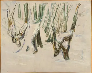 Rugged Trunks in Snow, by Edvard Munch, oil, 1923