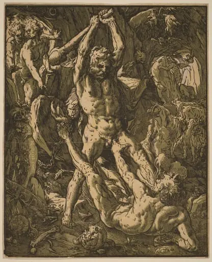 Hercules Killing Cacus, by Hendrik Goltzius, ink, 1588
