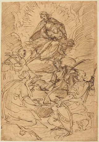 The Madonna and Child in Glory Adored by Saints, by Giovanni Battista Paggi, chalk, 1613