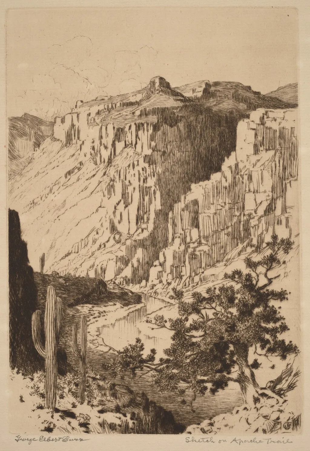 Sketch on Apache Trail, Arizona, by George Elbert Burr, ink, 1929