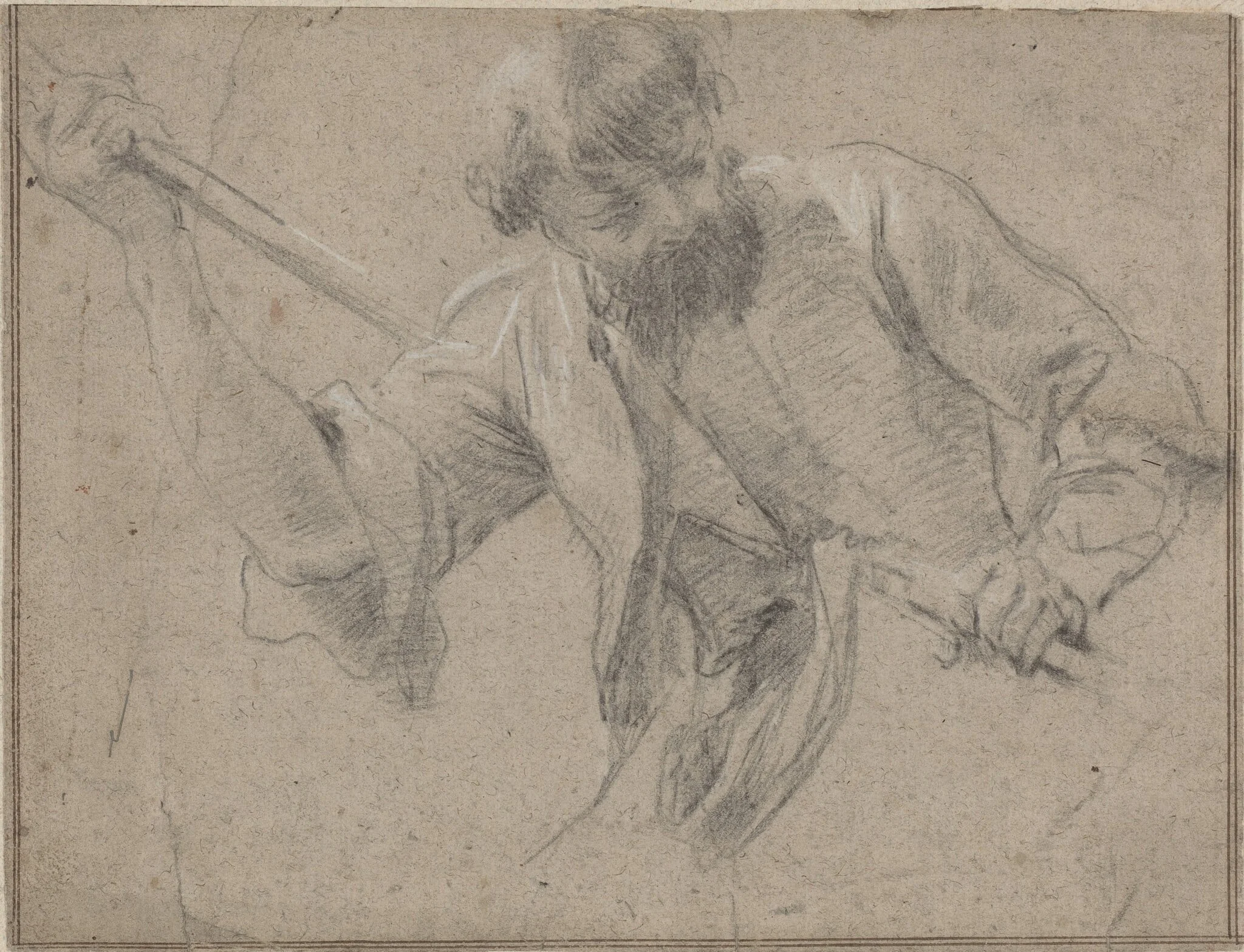 A Bearded Man with a Staff, detail