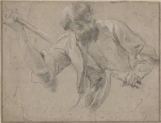 A Bearded Man with a Staff, by Simon Vouet, chalk, 1620