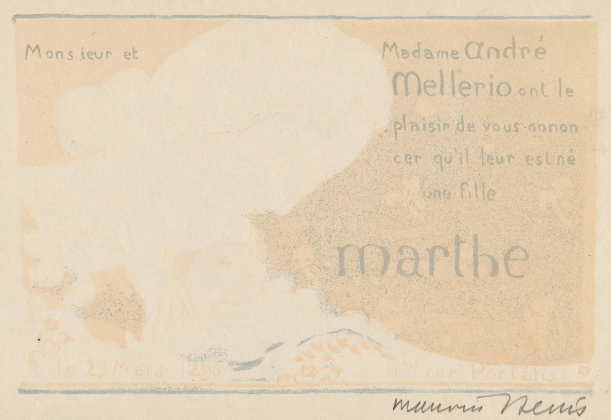Birth Announcement for Marthe Mellerio, detail