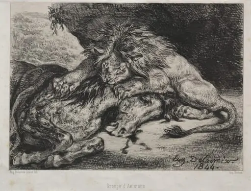 Lion Devouring a Horse, by Eugène Delacroix, 1844
