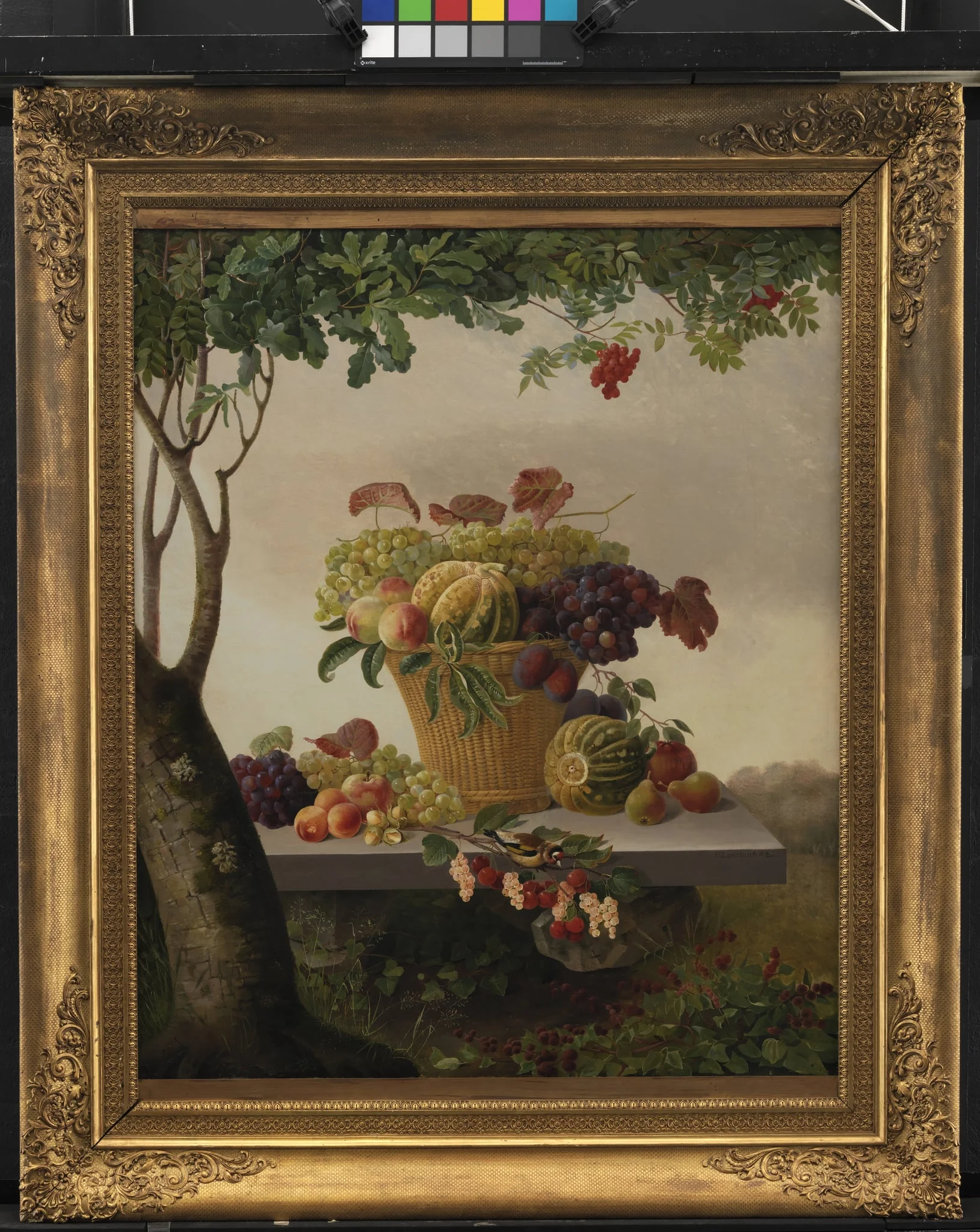 A Basket of Fruit in a Landscape, detail