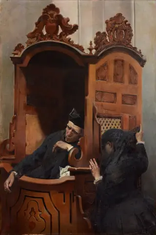La penitente, by Juan García Martínez, oil, 1892