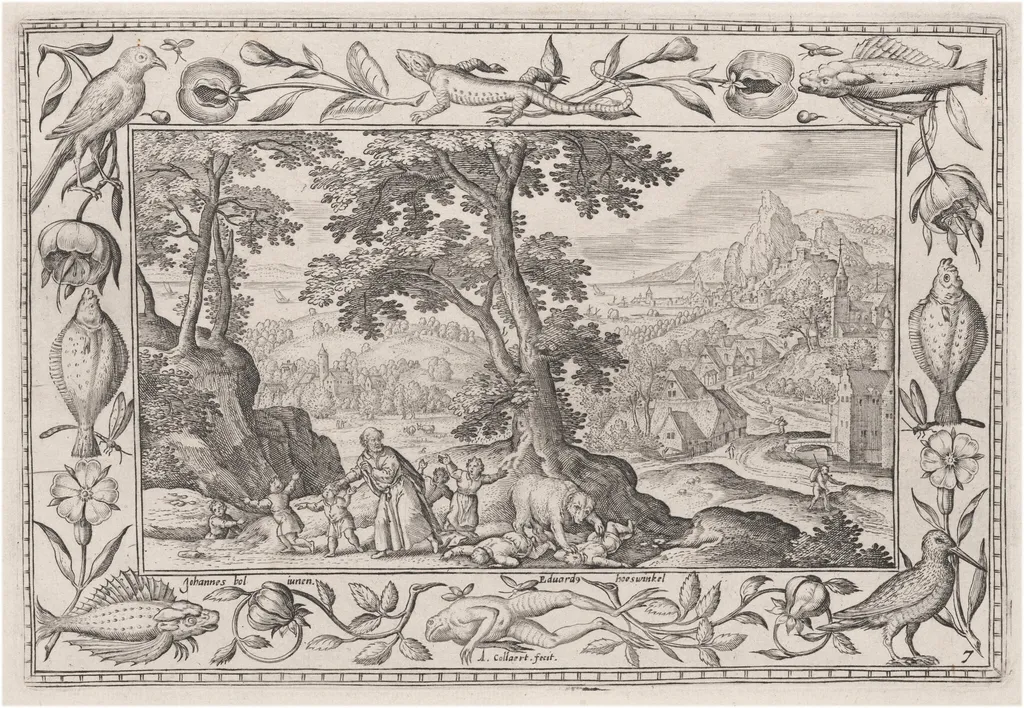 The Mocking Children Cursed by Elijah and Eaten by a She-Bear, by Adriaen Collaert, ink, 1584