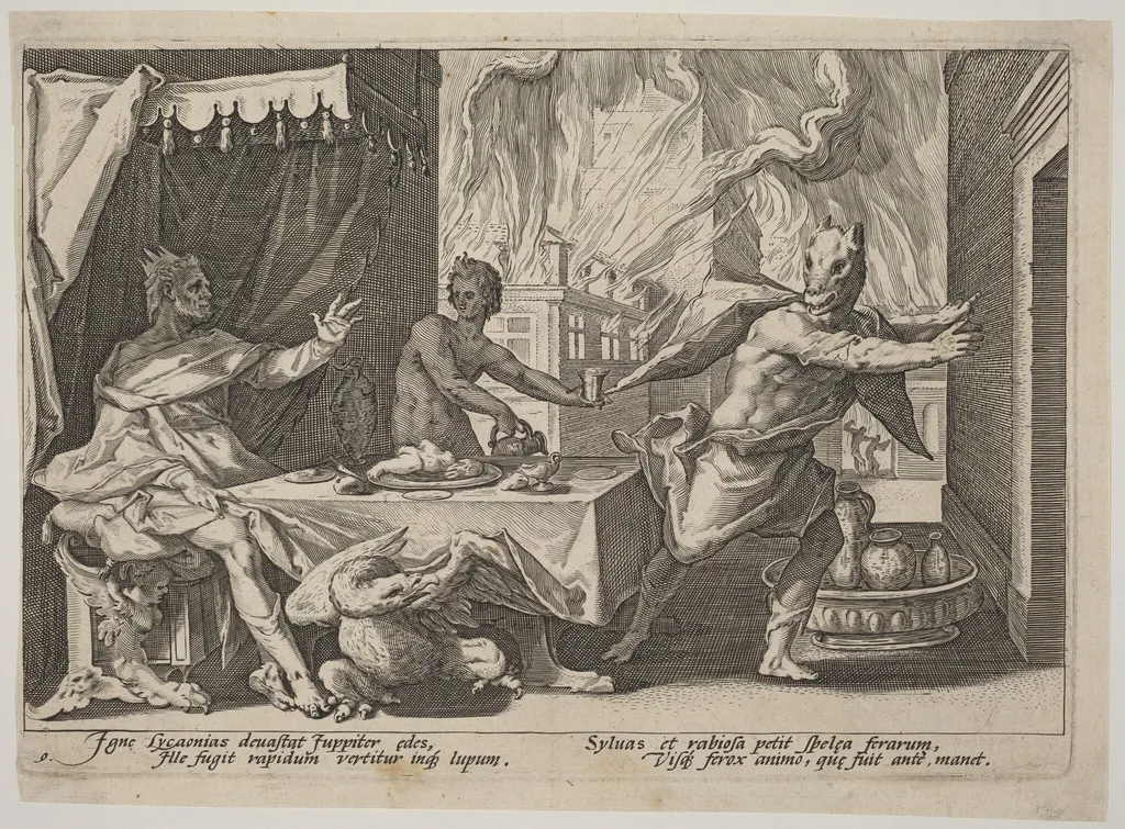 Lycaon Changed into a Wolf, by Hendrick Goltzius, ink, 1589
