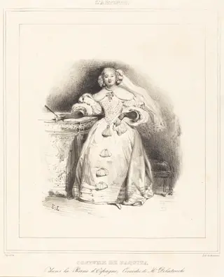 Costume de Paquita dans la Reine d'Espagne, by Delaunois, ink, 1831