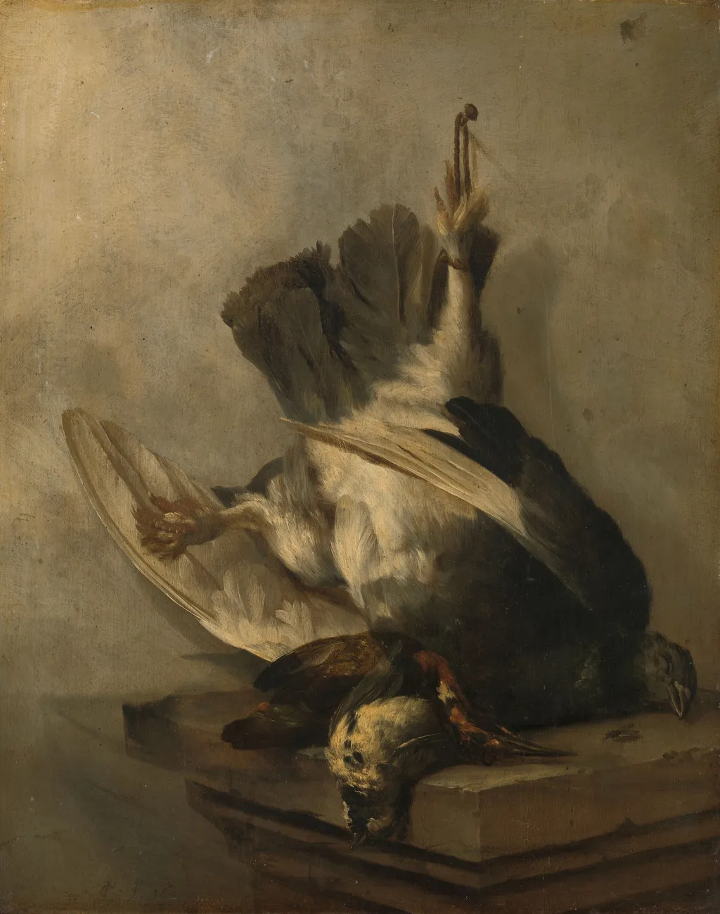 Still life with woodpecker and snipes, by Cornelis Lelienbergh, oil, 1655