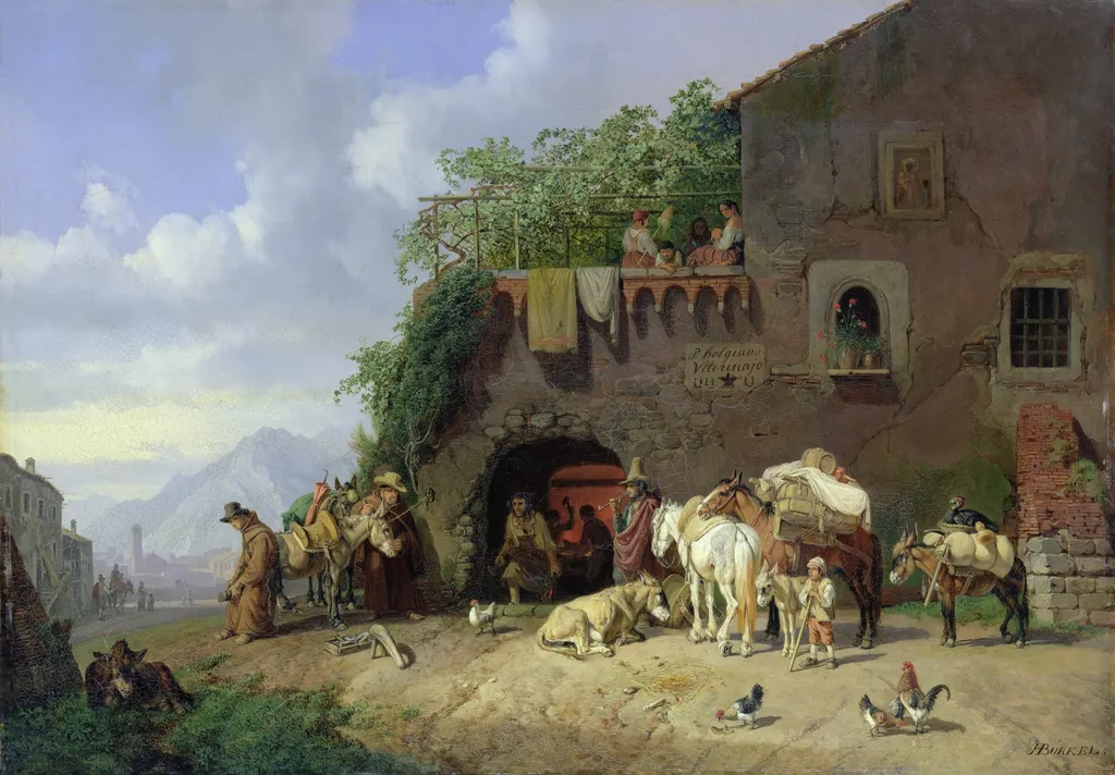 Italian Village Forge, by Heinrich Bürkel, oil, 1845