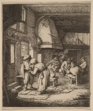 Man Paying the Landlady at an Inn, by Adriaen van Ostade, ink, 1652
