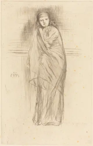 Draped Model, by James McNeill Whistler, ink, 1870