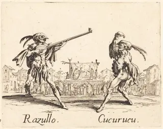Razullo and Cucurucu, by Jacques Callot, ink, 1622