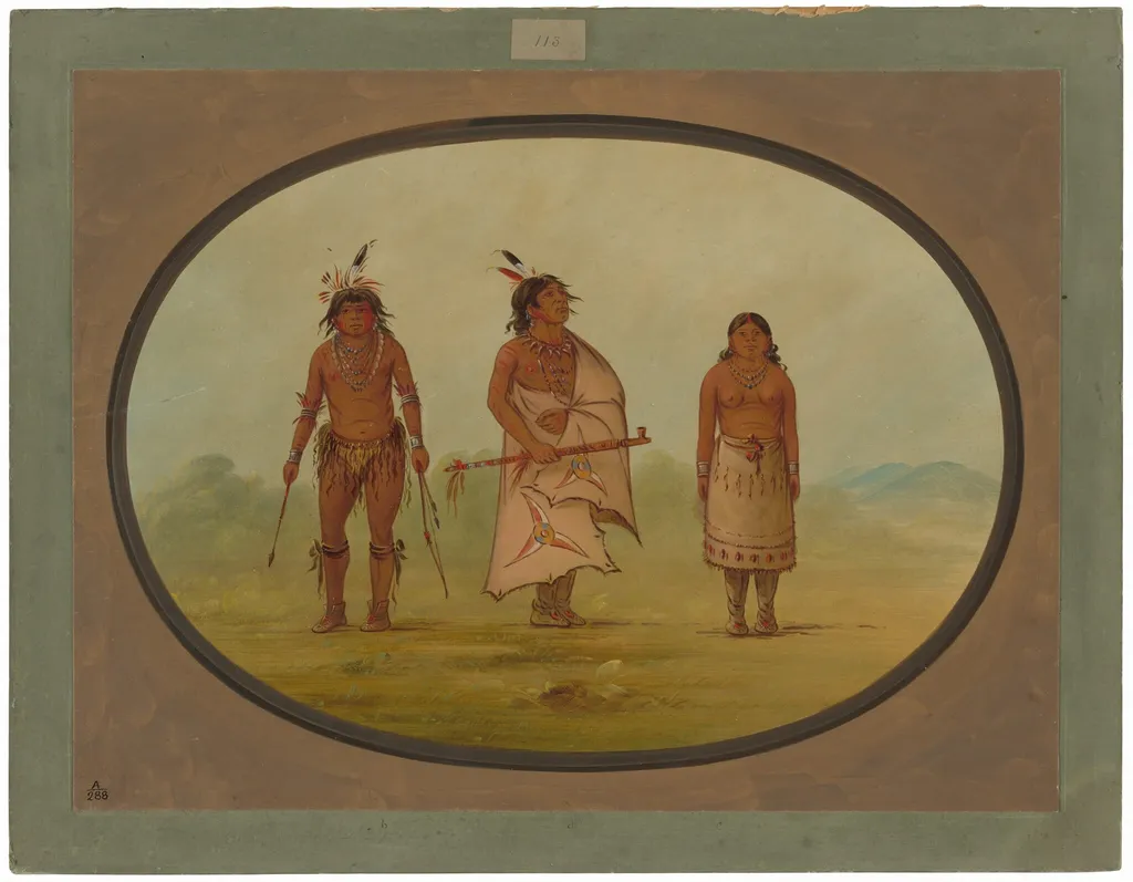 Mohave Chief, a Warrior, and His Wife, by George Catlin, oil, 1862