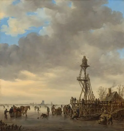 Ice Scene near a Wooden Observation Tower, by Jan van Goyen, oil, 1646