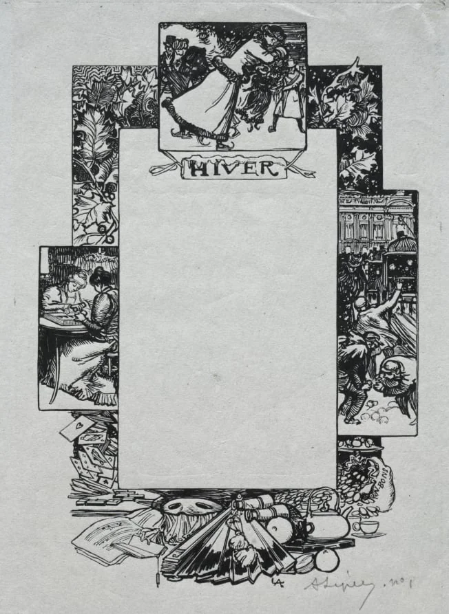 Paris Almanac, 1897: Decorative Border, Winter, detail