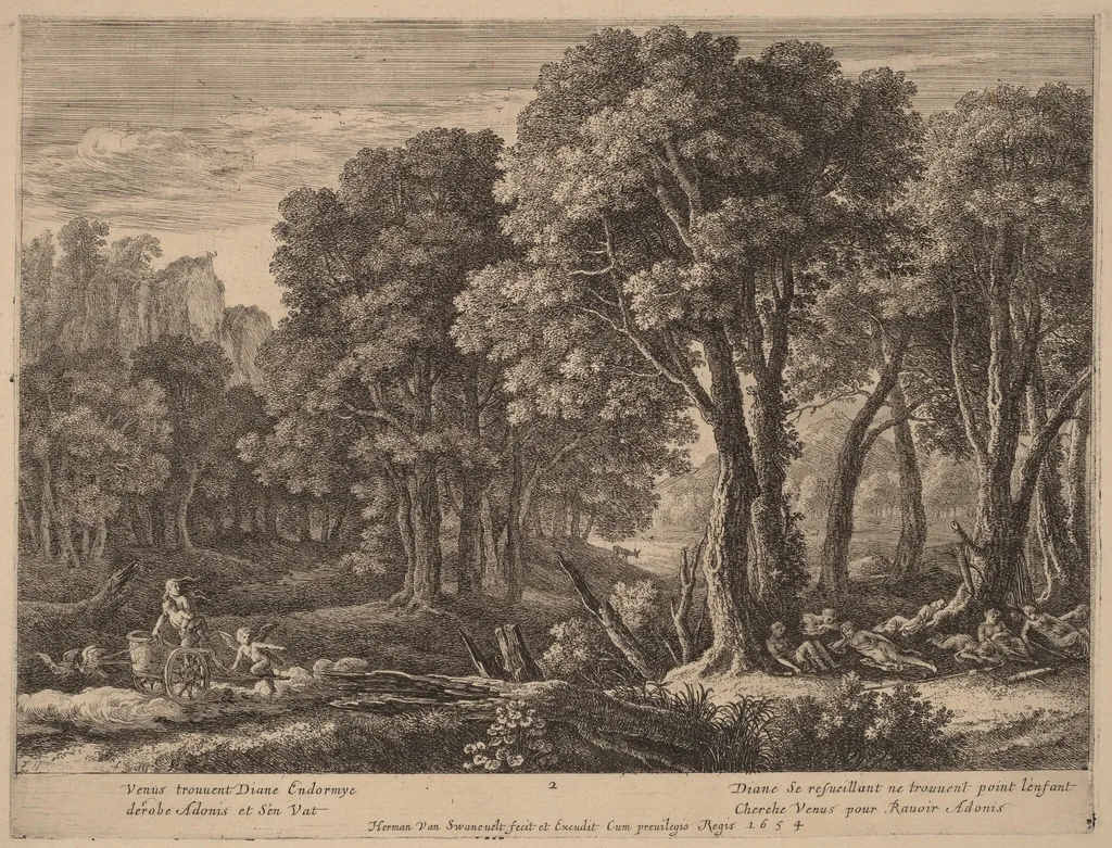 Venus Abducting Adonis, by Herman van Swanevelt, ink, 1628