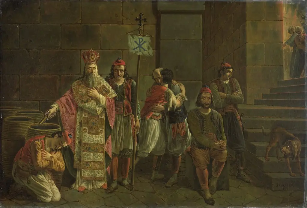 The Last Defenders of Mesolóngion, 22 April 1826, episode from the Greek War of Independence, by Joseph-Denis Odevaere, oil, 1826