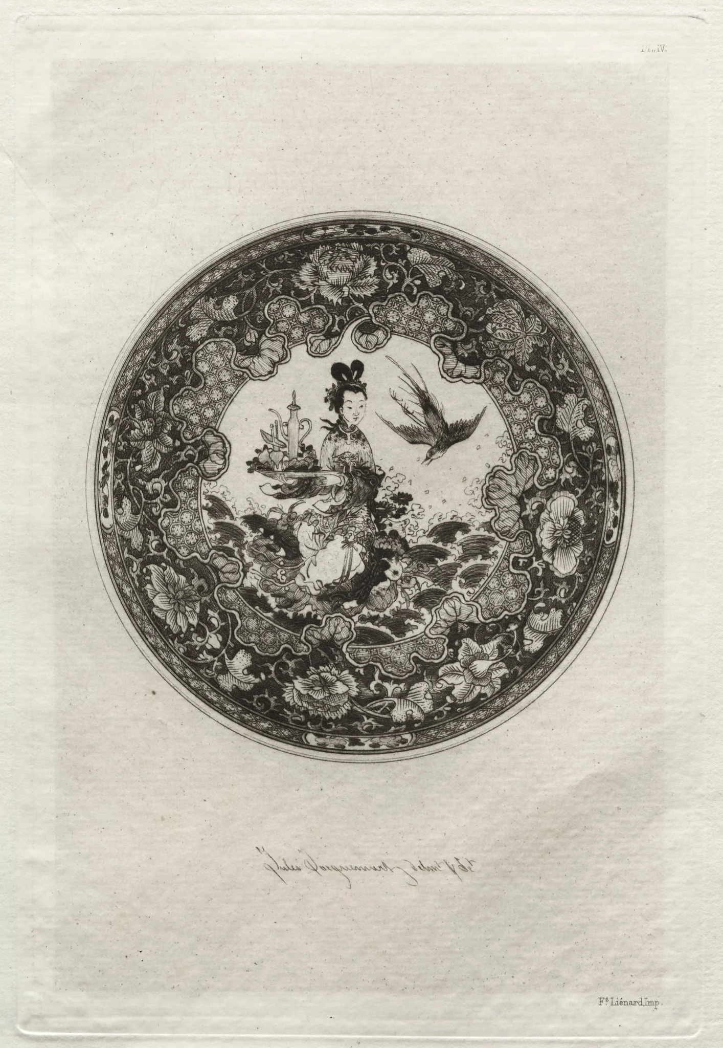 Saucer with Rich Enameled Ground and Medallion Representing the Goddess Kounin, detail