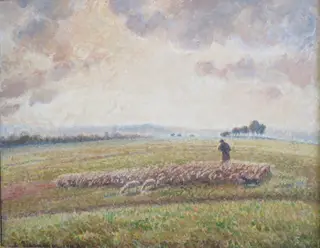 Landscape with Flock of Sheep, by Camille Pissarro, oil, 1895