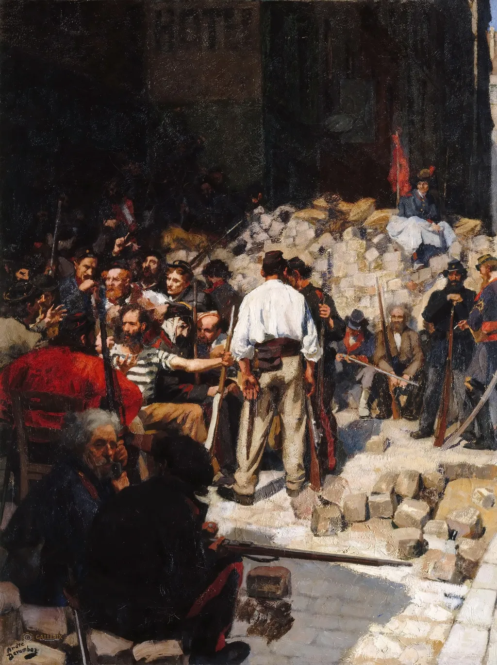 Barricade, the Paris Commune, May 1871, by André Devambez, oil, 1911