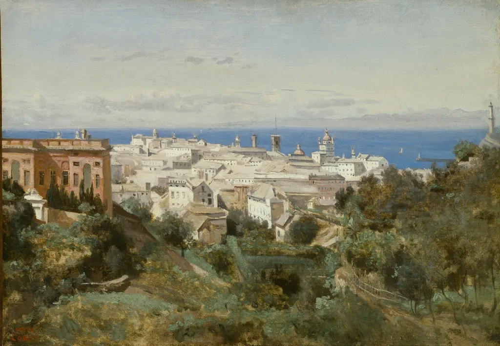 View of Genoa, by Jean Baptiste Camille Corot, oil, 1834