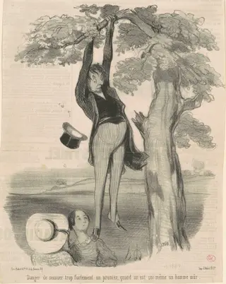 Danger de secouer trop fortement ... Un prunier, by Honoré Daumier, ink, 1845