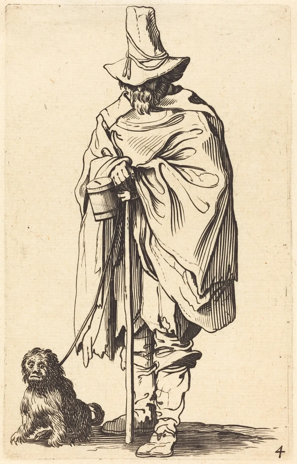 Beggar with Dog, by French 17th Century, ink, 1622