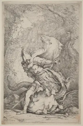 Jason and the Dragon, by Salvator Rosa, ink, 1664