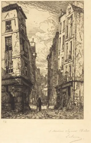 Rue des Marmousets (Quartier de la cite, vieux Paris), by Maxime Lalanne, ink, 1862