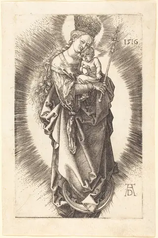 The Virgin and Child on a Crescent with a Sceptre and a Starry Crown, by Albrecht Dürer, ink, 1516