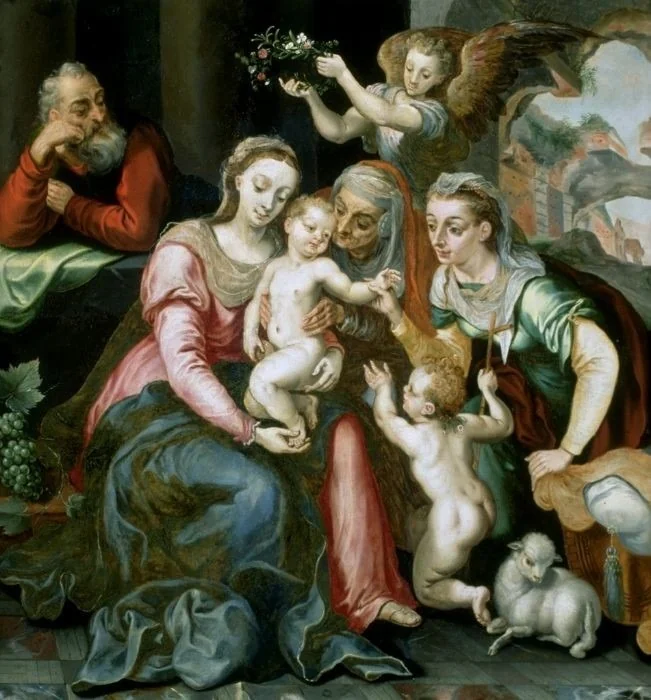 Die Heilige Familie mit Anna, Elisabeth, Johannes und einem Engel, detail