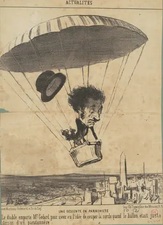 Une Descente en parachute, by Honoré Daumier, ink, 1852
