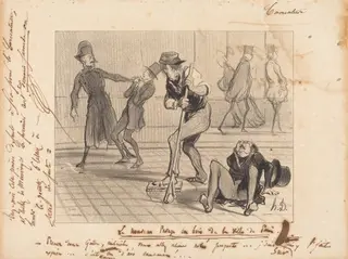 Le Nouveau pavage en bois... de Paris, by Honoré Daumier, ink, 1842
