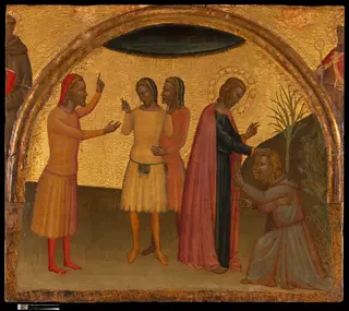 Saint John the Evangelist with Acteus and Eugenius, by Francescuccio Ghissi, tempera, 1370