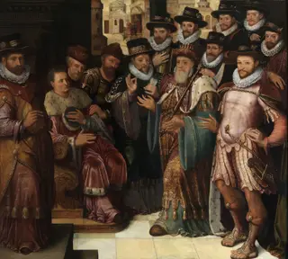The judgement of Cambyses, by Antoon Claeissens, oil, 1588