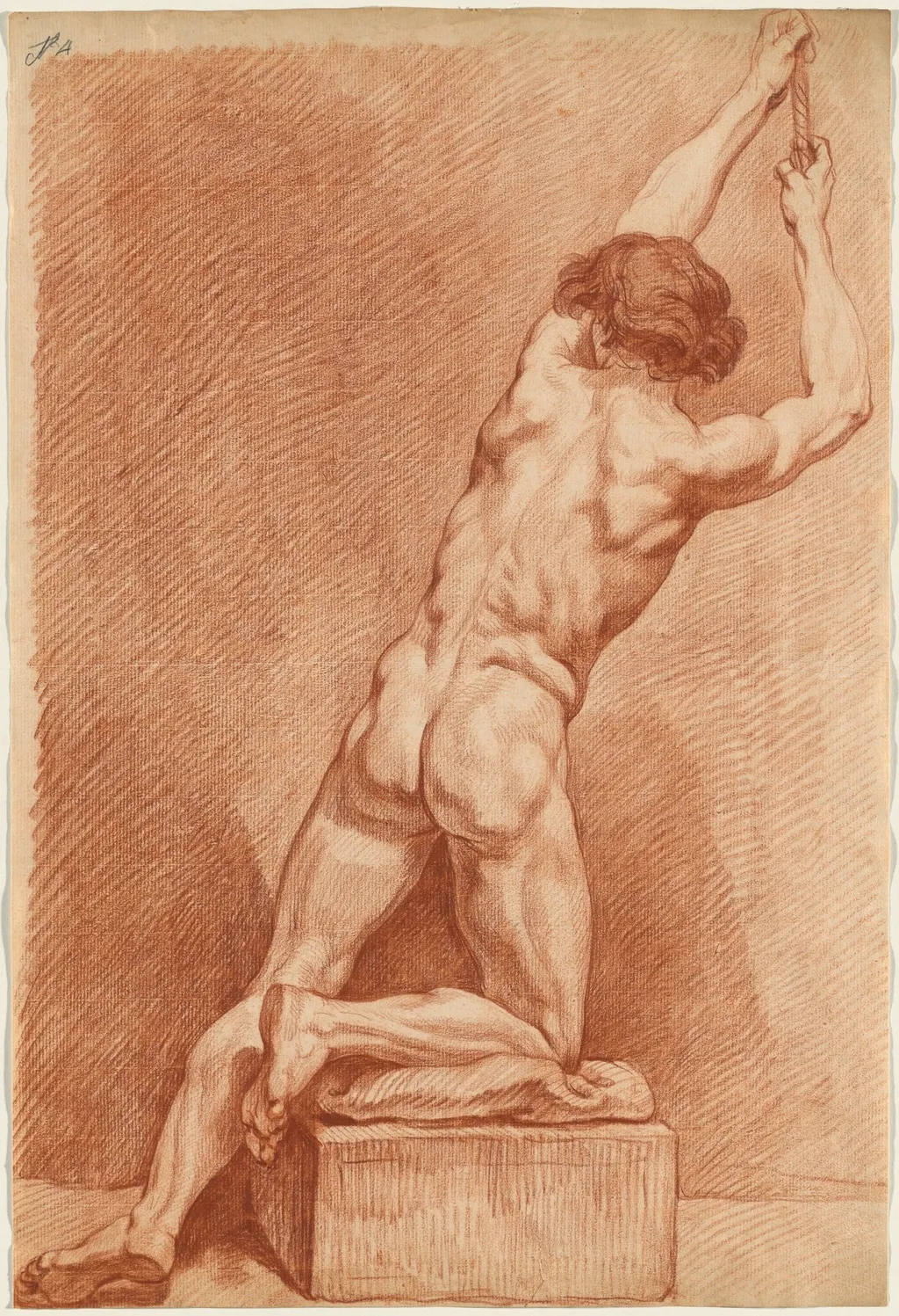 A Male Nude Seen from Behind, by French 18th Century, chalk, 1760