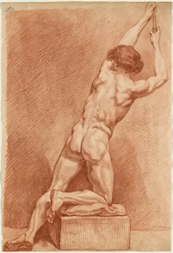 A Male Nude Seen from Behind, by French 18th Century, chalk, 1760