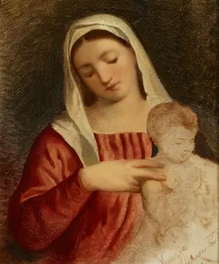 Madonna with Child – Copy of the fragment of the painting "Madonna with Child and Saints" by Bonifacio Veronese, by Artur Grottger, unspecified, 1864
