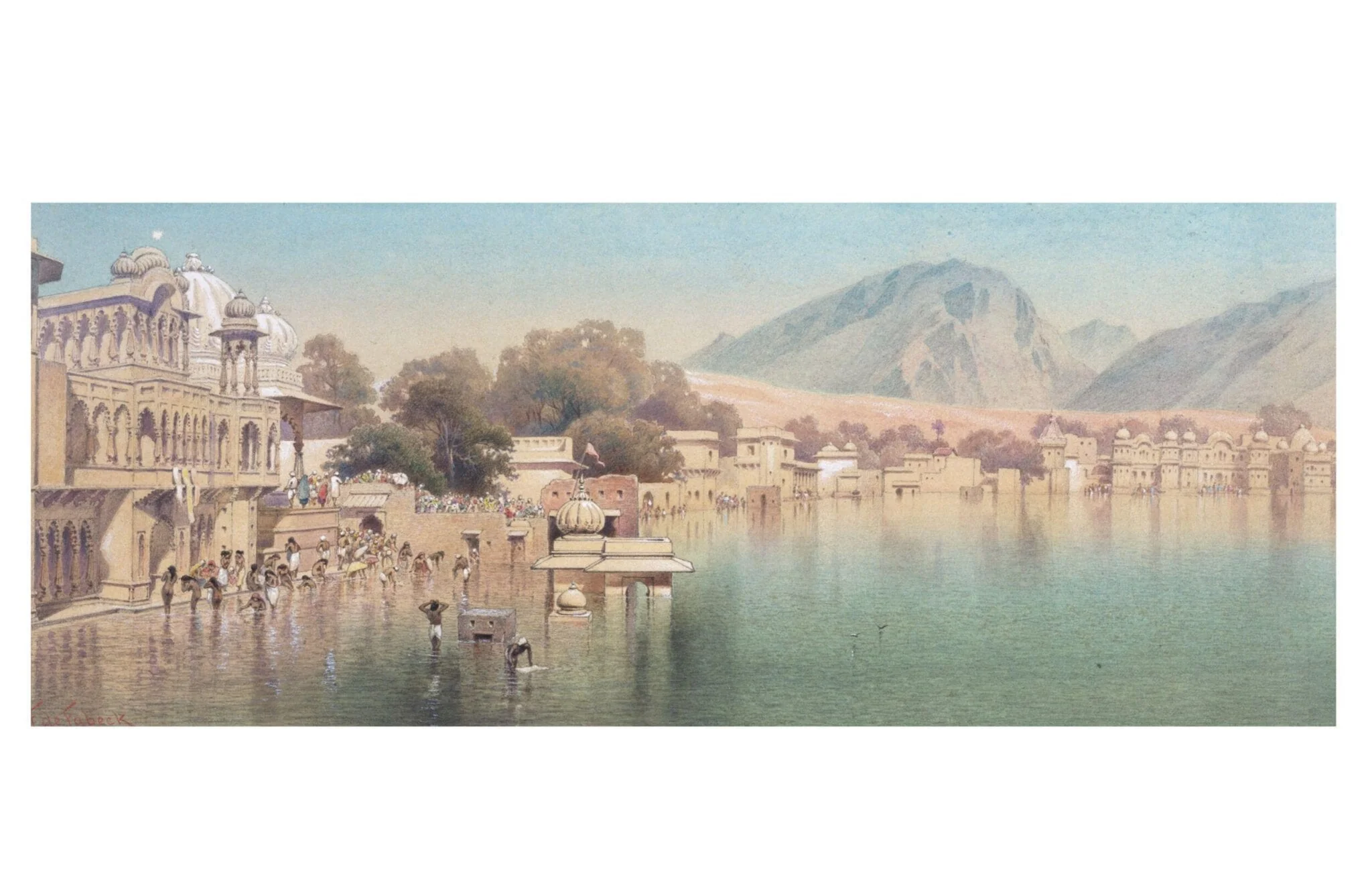 View of Pushkar Lake and the bathing ghats, near Ajmer, detail
